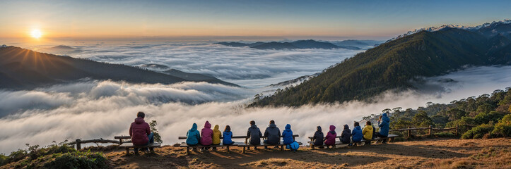 Fototapeta premium Breathtaking Sunrise Above the Clouds with a Serene Mountain View