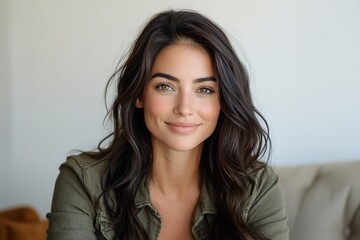 Fototapeta premium Portrait of a Beautiful Woman with Long Brown Hair