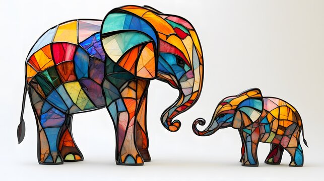 Artistic Mother and Baby Elephant Illustration / 象の親子の芸術的なイラスト