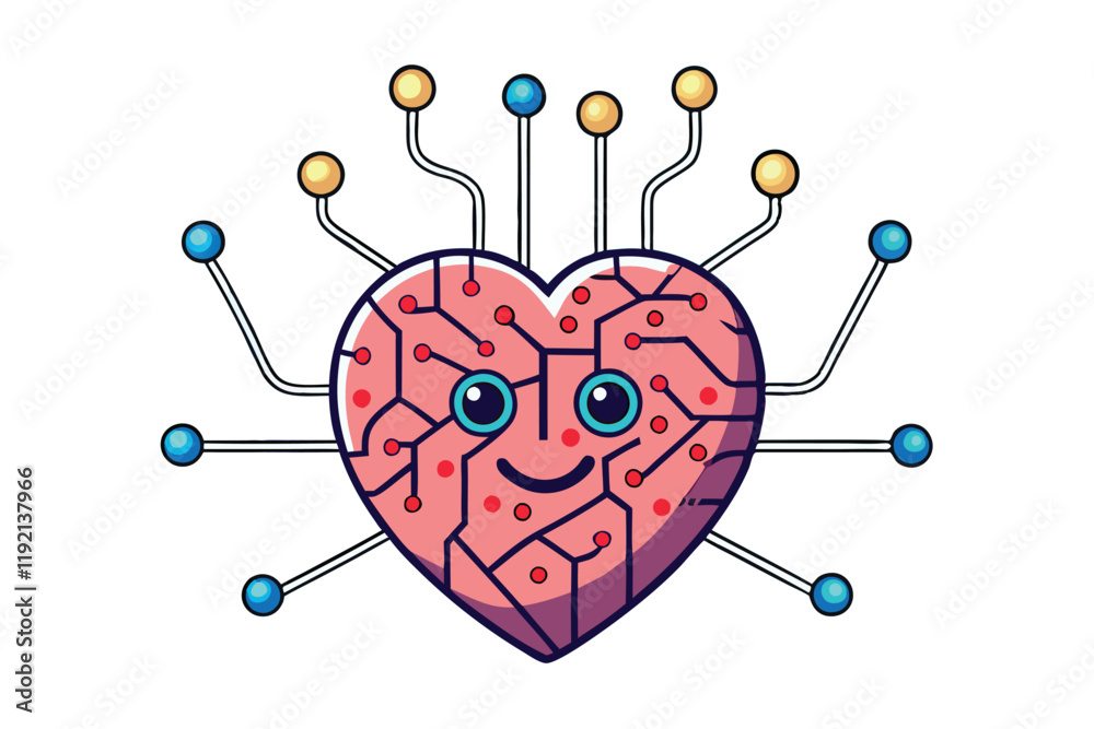 Wall mural abstract illustration of a heart with neural network patterns, perfect for concepts of ai, emotions,