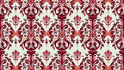 Baroque Vintage Damask Seamless Pattern in Rich Red and Pink Hues