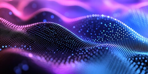 Abstract Digital Waveform Visualization: Neon Pink and Blue Particle Flow