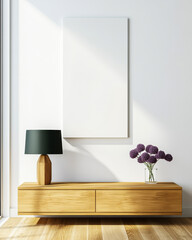 Minimalist living room design with wooden furniture and modern decor elements