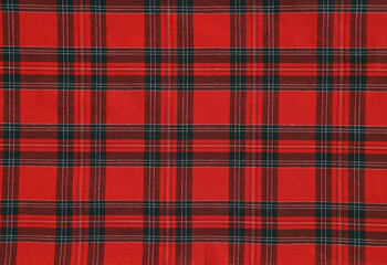 top view of Red checkered tablecloth surface as food background eat concept banner for culinary...