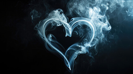 Wispy white smoke flowing in the shape of a valentine's heart