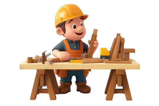Carpenter Crafting Furniture 3D cartoon character, isolated on transparent or white background cut out, high definition