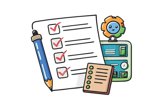 Creative AI and education concept with task checklist, vibrant colors, and pencil illustration for academic efficiency and innovation