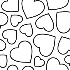 Minimalistic romantic seamless pattern of  black linear hearts on a white background. Trendy vector illustration in style retro