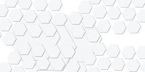 Fototapeta premium Geometric technology white hexagon background. Abstract vector illustration Science technology and medical concept hexagon on transparent background.