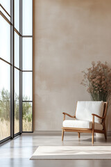 Obraz premium Modern living room with natural light and elegant dcor featuring a stylish armchair