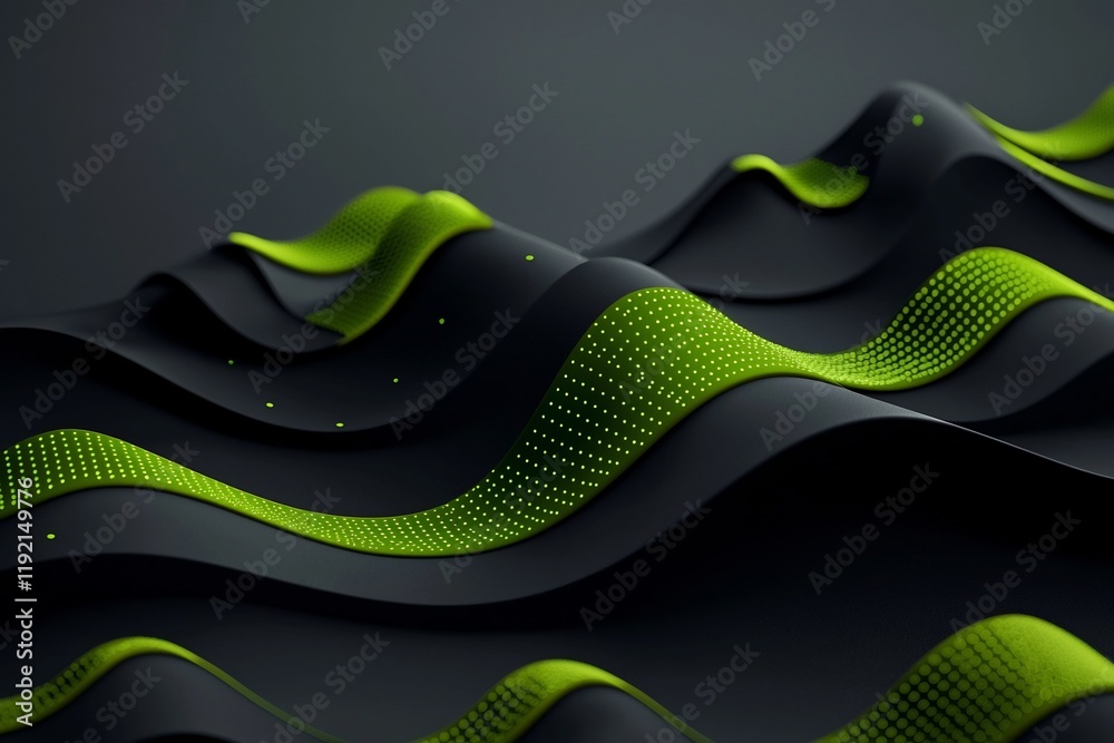 Poster moody green pulsating dot and line patterns on dark 3d render