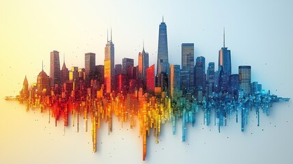 Fototapeta premium Colorful city skyline illustration with gradient effect.