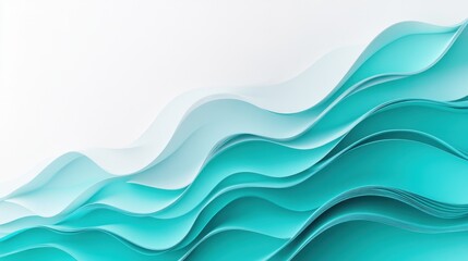 Abstract Teal Wave Layers:  Serene Paper Art Design Background