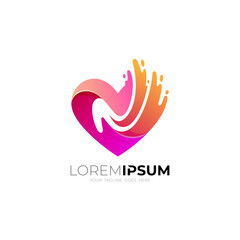 Letter N logo with love care design social, swoosh icons