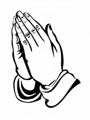 Black and white illustration of a pair of hands clasped together in prayer