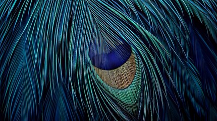 Obraz premium Detailed Close-Up of a Peacock Feather Exhibiting Its Iridescent Hues and Textures