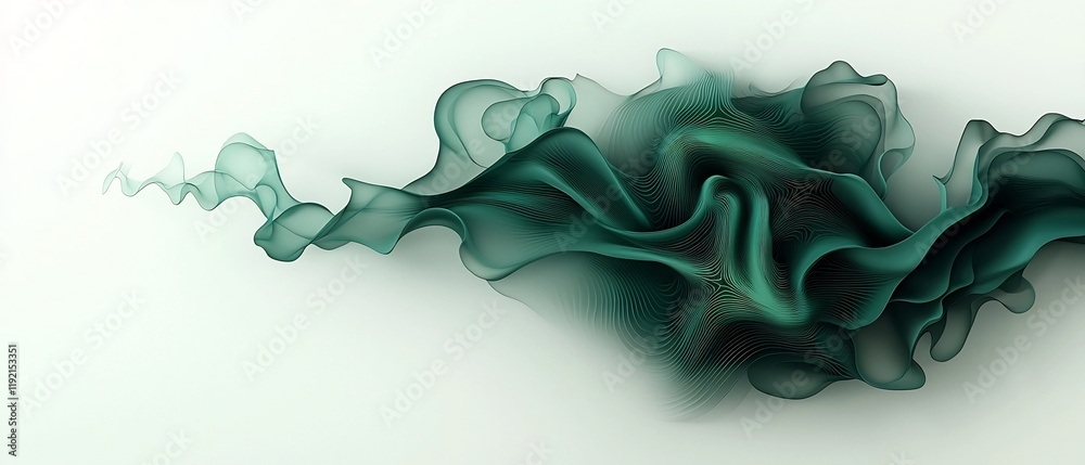 Poster ethereal green energy field with dynamic pulsating lines abstract 3d fractal rendering