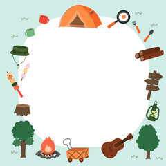 山キャンプのイラストフレーム