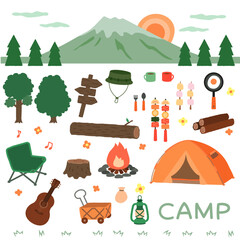 キャンプのイラスト素材セット