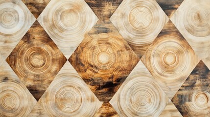 Obraz premium Abstract wooden floor pattern featuring triangular parquet designs with tree ring details, perfect for a natural and contemporary look