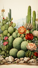 Digital watercolor cactus border plant abstract graphic poster background