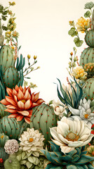 Fototapeta premium Digital watercolor cactus border plant abstract graphic poster background
