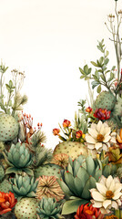 Obraz premium Digital watercolor cactus border plant abstract graphic poster background