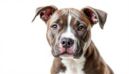 Adorable Brown and White Pit Bull Puppy Portrait: A Captivating Close-Up