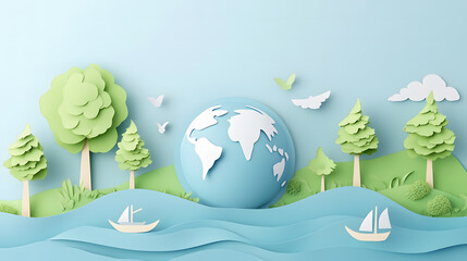 Naklejka premium Eco-Friendly Paper Art of Earth, Nature, and Sustainability