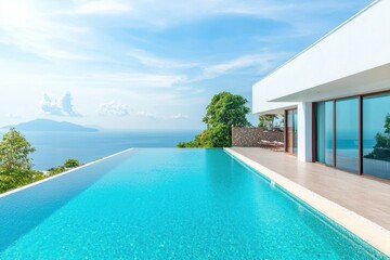 Luxurious infinity pool overlooking ocean tropical villa retreat modern architecture serene environment