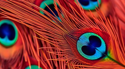 Fototapeta premium Macro Photography of Peacock Feathers with Vibrant Colors and Intricate Details