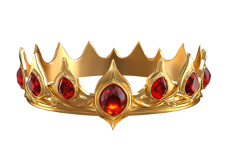 Majestic golden crown adorned with precious gems and intricate details, symbolizing power and luxury, isolated on a white background.PNG