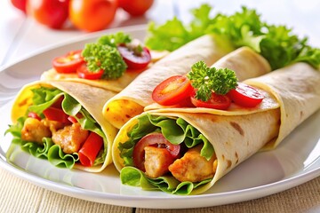 Delicious Tortilla Wraps,  Fresh Food Photography, Close-up Shot, White Plate