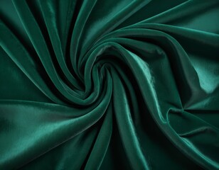 Obraz premium Luxurious Emerald Green Velvet Fabric Draped in Elegant Swirls, Rich Texture and Deep Color, Perfect for Design Backgrounds