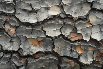 Cracked weathered bark texture background close-up, natural pattern of tree surface with detailed rugged textures.