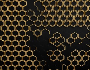 Luxurious Gold Honeycomb Pattern on Black Background: Abstract Geometric Design