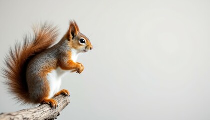 Obraz premium Red Squirrel on Branch: A Serene Wildlife Portrait