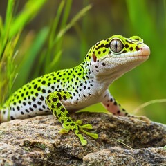 Naklejka premium Vivid green frog observing nature tropical rainforest wildlife lush environment close-up nature conservation