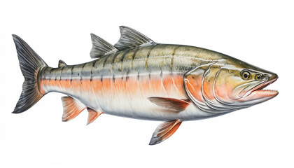 Fototapeta premium Chum Salmon animal fish white background showcasing vibrant underwater elegance