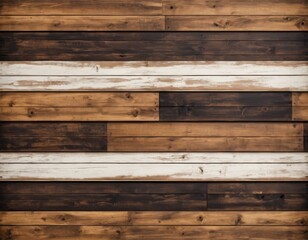 Naklejka premium Rustic Wood Wall Texture: Brown, White, and Dark Wood Planks Background