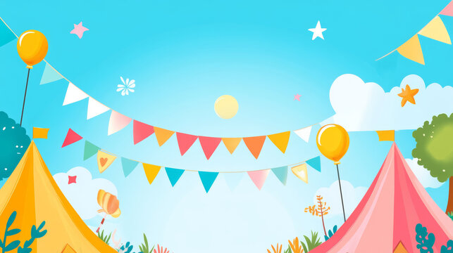 Festive celebration at a colorful fairground vibrant decorations outdoor scene bright daylight joyful atmosphere