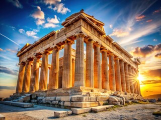Naklejka premium Parthenon Athens Greece Sunlit Majestic Ancient Greek Temple Architecture History Landmark