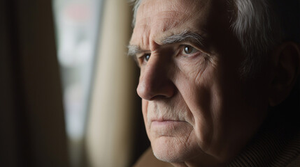 Senior man in dramatic lighting with contemplative expression