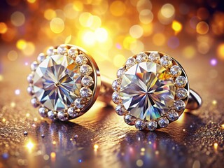 Fototapeta premium Sparkling Diamond Earrings: Luxury Jewelry Photography on Beige