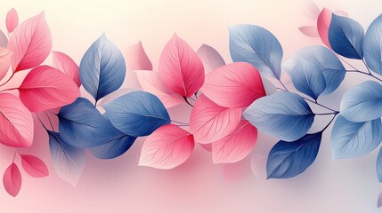 Fototapeta premium Colorful leaves in a soft gradient background.
