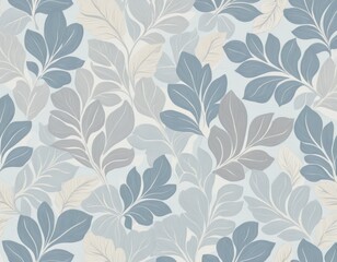 Serene Blue and Beige Leaf Pattern: Seamless Floral Textile Design