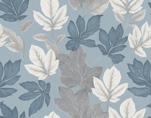 Serene Seamless Pattern: Elegant Dusty Blue and Gray Tropical Leaves