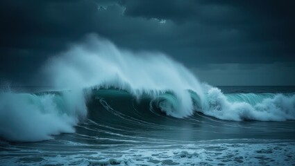 Naklejka premium High resolution photo of massive ocean wave in bad weather