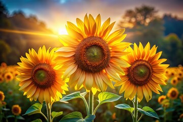 Obraz premium Three Sunflowers Isolated PNG Background