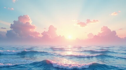 Obraz premium Serene Ocean Sunset Pastel Clouds and Gentle Waves Reflecting Golden Light